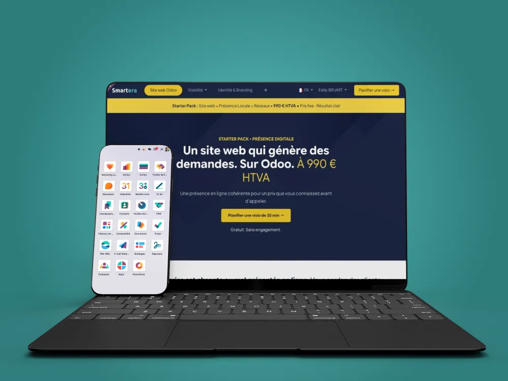 Conversion-focused Odoo website, delivered in 7 to 14 days at €740 excluding VAT (instead of €990, bizTOnet members discount) — 1 of 3