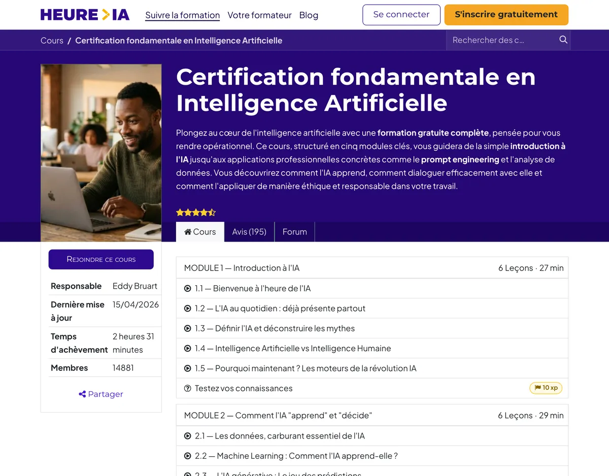 Certified and 100% free AI training for professionals. +50% productivity in 5 modules, with no technical prerequisites — 1 of 3
